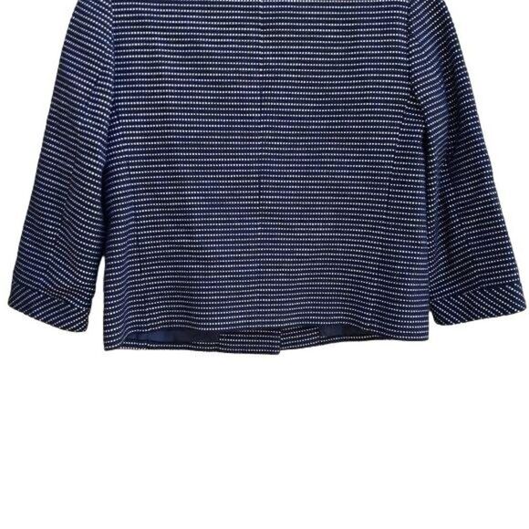 Talbots Blazer Cotton Collarless Scoop Neck Polka Dot Textured Black White 6 - Picture 9 of 12